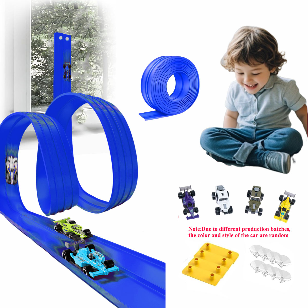 Kids Education Material - ชุดรางรถไฟแบบยืดหยุ่นขนาด 13 ฟุต/16.3 ฟุต พร้อมถุงตาข่าย ของเล่นและรถยนต์จิ๋ว