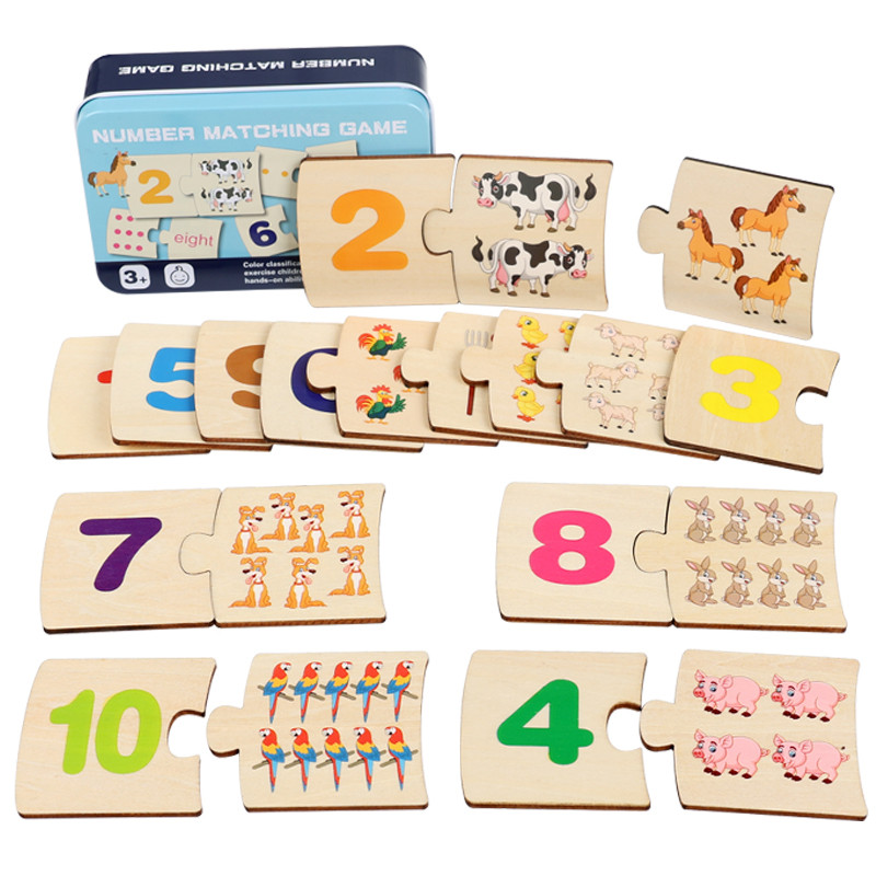 Kids Education Material - เกมฝึกทักษะการคิดเชิงตรรกะสำหรับเด็ก กล่องเหล็กตัวเลข จับคู่สัตว์ไม้ อาหาร ปริศนา ฝึกการเรียนรู้