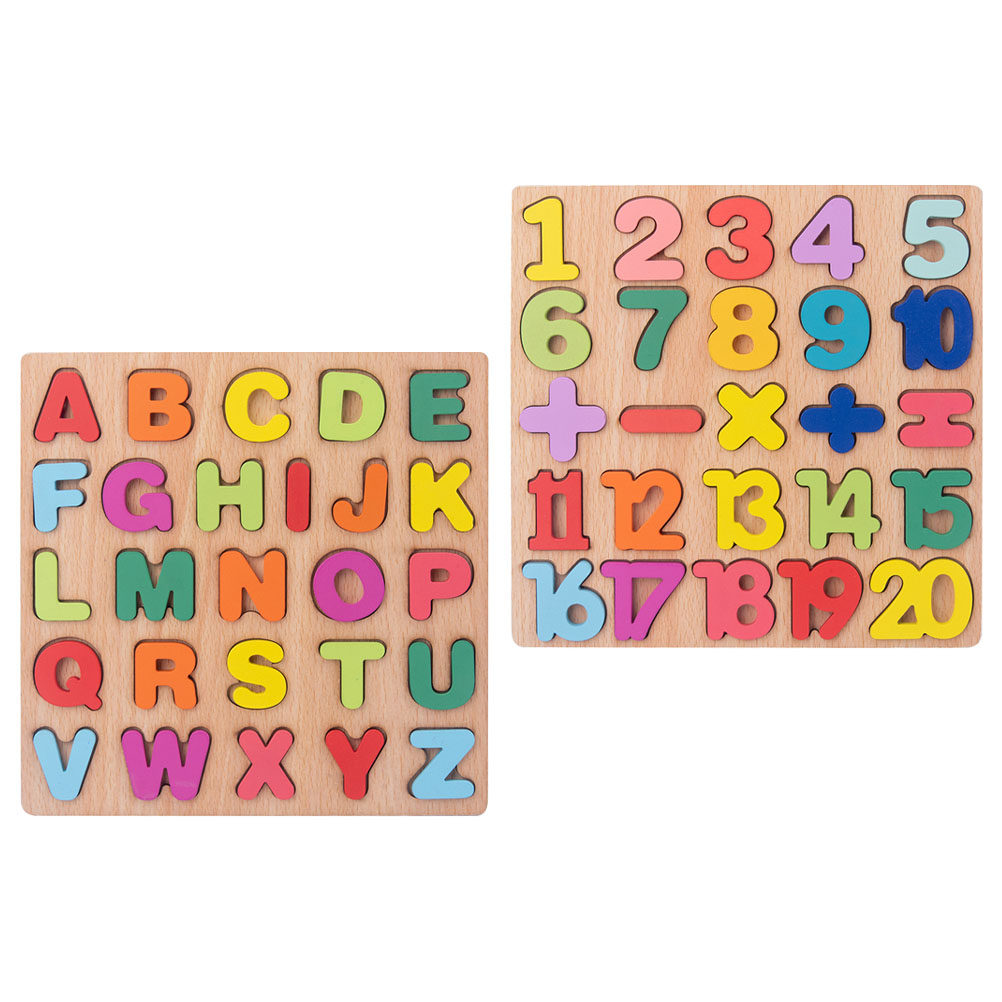 Abc Kids Early Education - ชุดปริศนาไม้ตัวเลขและตัวอักษรสำหรับเด็กเล็ก 2 ชุด เกมการเรียนรู้จับคู่เพื่อการศึกษาปฐมวัย ฝึกการจดจำรูปทรงและนับเลข ABC