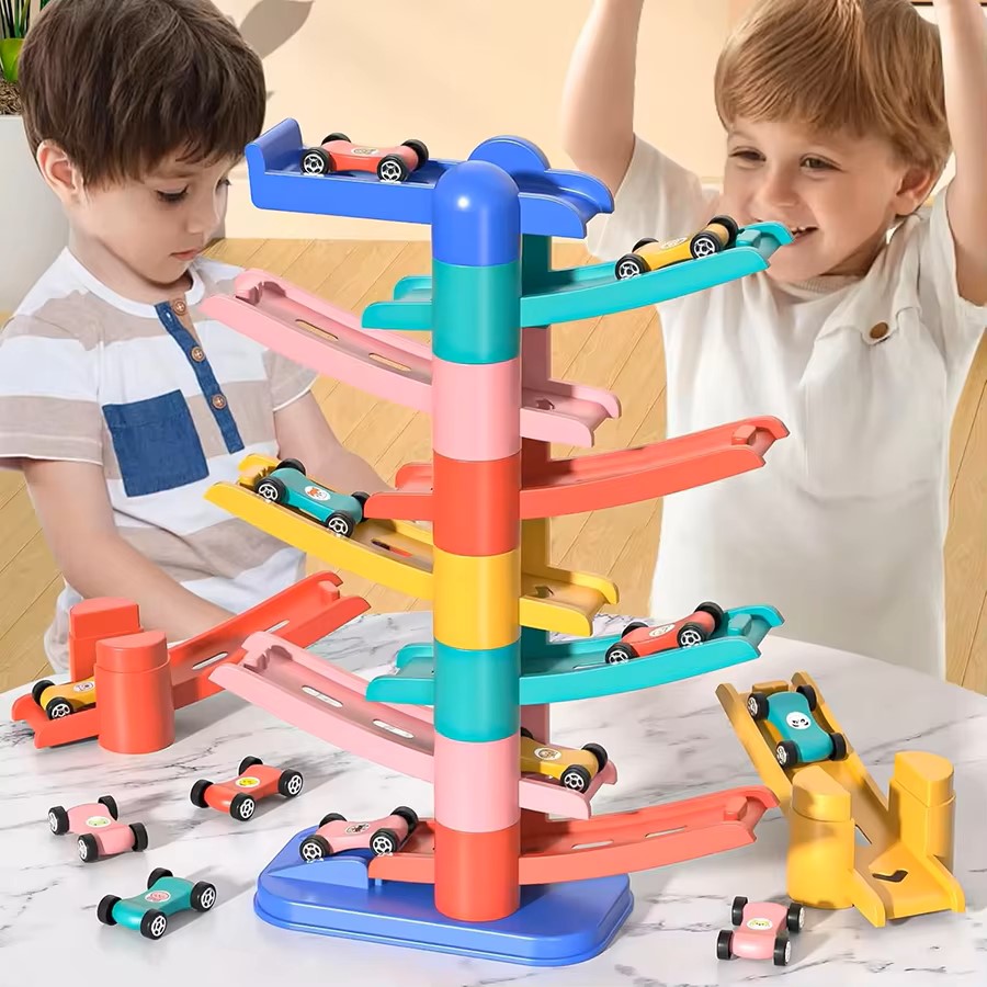 Kids Education Material - ชุดรางรถแรงโน้มถ่วง DIY, ของเล่นรางสไลด์แบบซ้อนกัน, ของเล่นเสริมพัฒนาการสำหรับเด็กเล็ก, ของขวัญวันเกิดสำหรับเด็กชายและเด็กหญิง