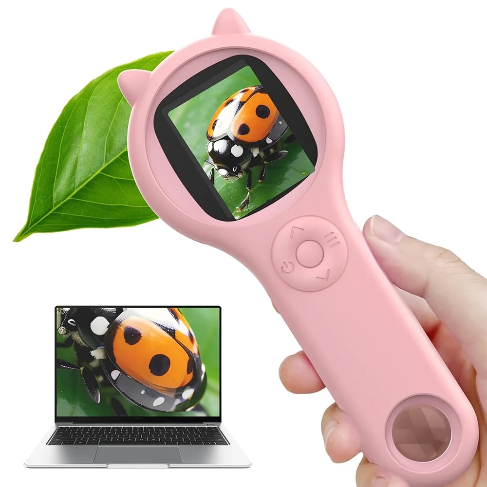 Kids Education Video - กล้องจุลทรรศน์สำหรับเด็กแบบพกพา กล้องจุลทรรศน์ดิจิตอลแบบมือถือสำหรับเด็ก ของเล่นวิทยาศาสตร์เพื่อการศึกษา ของขวัญวันคริสต์มาสและวันเกิด